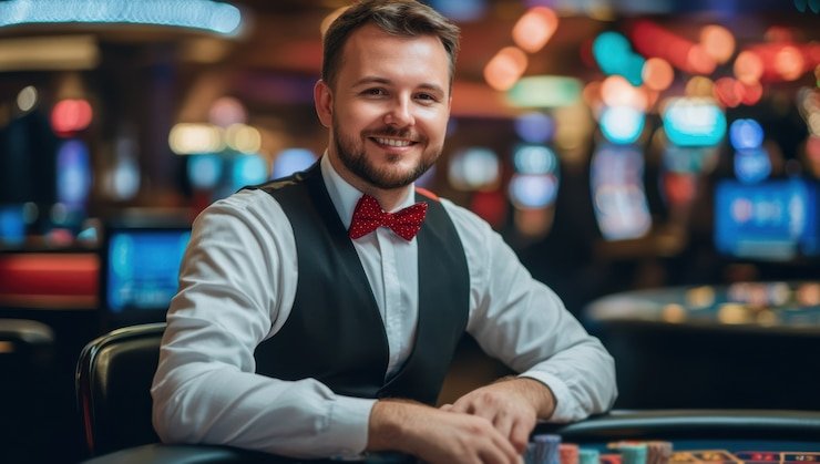 Dasbor multi-permainan menampilkan pilihan sepak bola, meja dealer, slot, dan esports